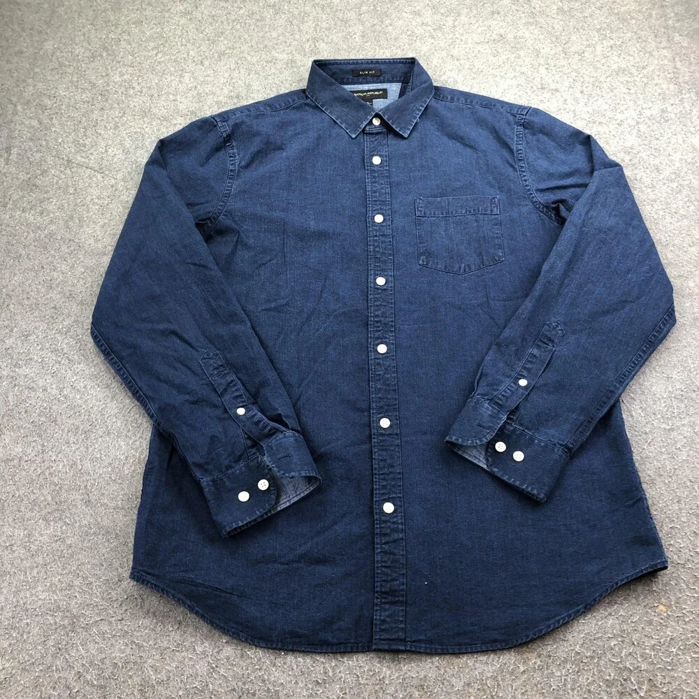 Banana Republic Shirt Mens Large Blue Denim Long Sleeve Button Up Slim Casual